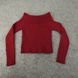 Art Class Red Ribbed Off Shoulder Sweater Holiday Cozy Balletcore Coquette M (8)